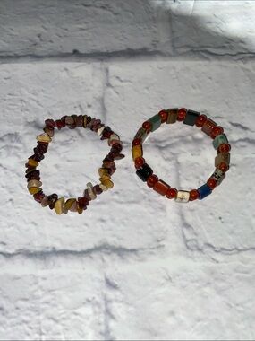Two Multicolor Stone Beaded Stretchy Bracelets